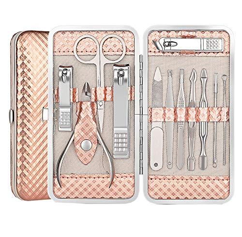 Okbool Manicure Pedicure Set Nail Clipper Grooming Kit Professional Stainless Steel Scissors 12 In 1 With Travel Leather Case (Rose Gold) Rose Gold - BeesActive Australia