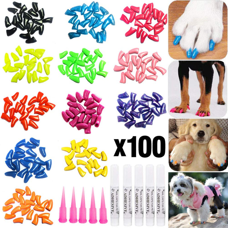 100pcs Dog Nail Caps, VITCHY Glitter Colors Pet Dog Soft Claws Nail Cover for Dog Claws with Glue and Applicators, 6 Size XXL - BeesActive Australia