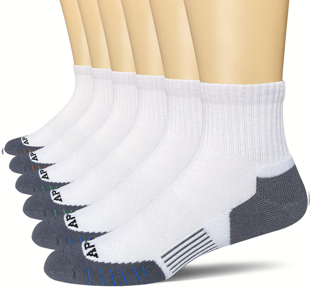 [AUSTRALIA] - APTYID Men's Ankle Quarter Performance Athletic Cushion Running Socks (6 Pack) Shoe Size: 6-12 White 