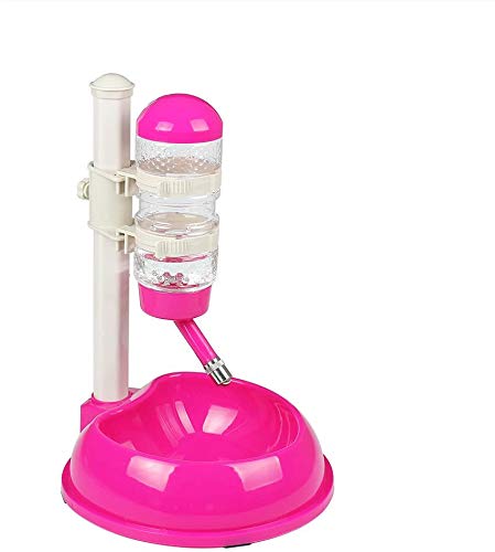 Pawow Pet Dog Cat Automatic Water Food Feeder Bowl Bottle Standing Dispenser Pink - BeesActive Australia