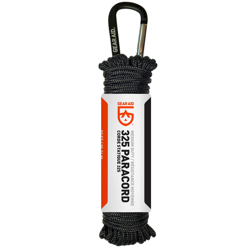 GEAR AID 325 Paracord and Carabiner, Utility Cord for Camping and Hiking, 50 ft Black 1 Pack - BeesActive Australia