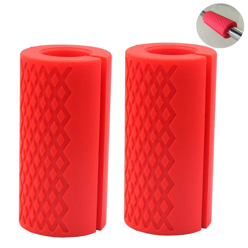 IADU Barbell Thick Bar Grips - Weightlifting Bar Grips Standard Dumbbell Handles Stress Relieve Barbell Hand Protector, Pair of Pull Up Tape Arm Blaster Adapter for Sports Workout (Red) - BeesActive Australia