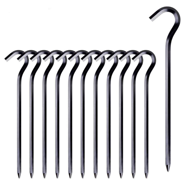 FANBX F Tent Pegs - 12Pcs Aluminium Tent Stakes Pegs with Hook - 7’’ Hexagon Rod Stakes Nail Spike Garden Stakes Camping Pegs for Pitching Camping Tent, Canopies Black - BeesActive Australia