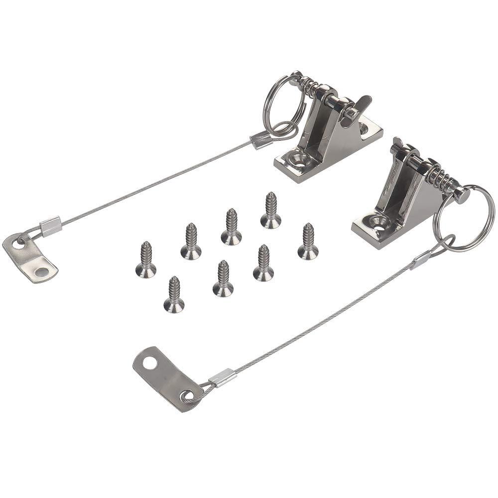 [AUSTRALIA] - VTurboWay 2 Pack Bimini Top 90°Deck Hinge with Quick Release Pin w/Drop Cam & Spring & Lanyard Prevents Loss, 316 Stainless Steel 