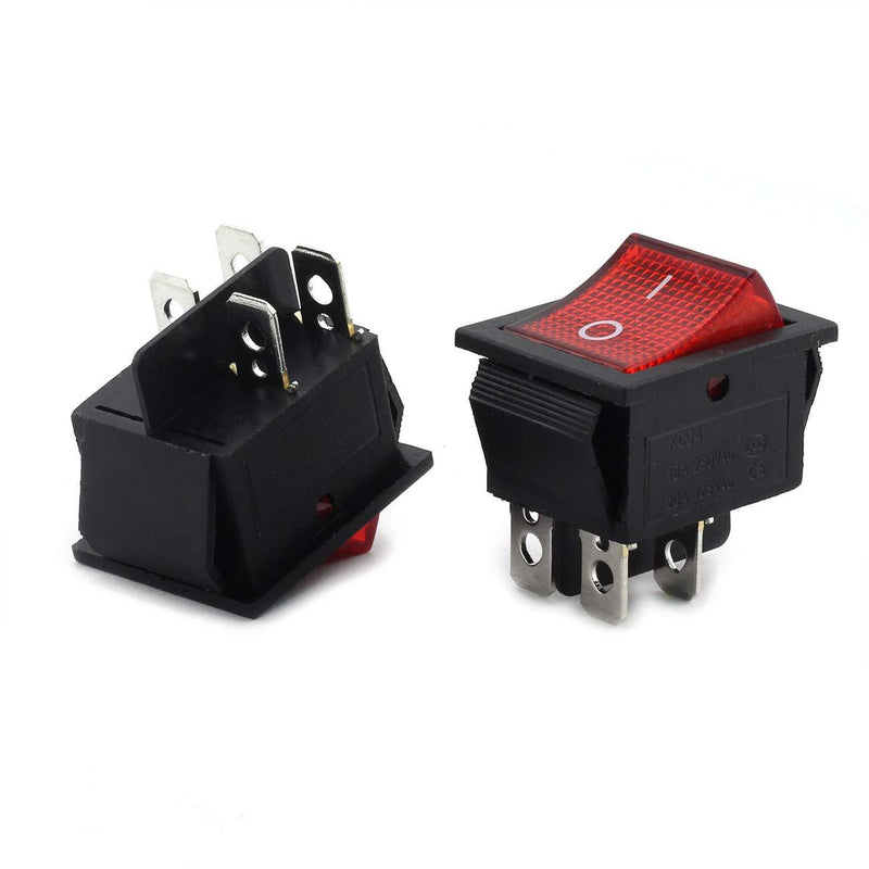 [AUSTRALIA] - Longdex 2pcs AC 250V 16A ON/OFF Boat Rocker Switch Small Appliances Power Switch 2 Position I/O 4Pin DPST Red Button Switch with Light 