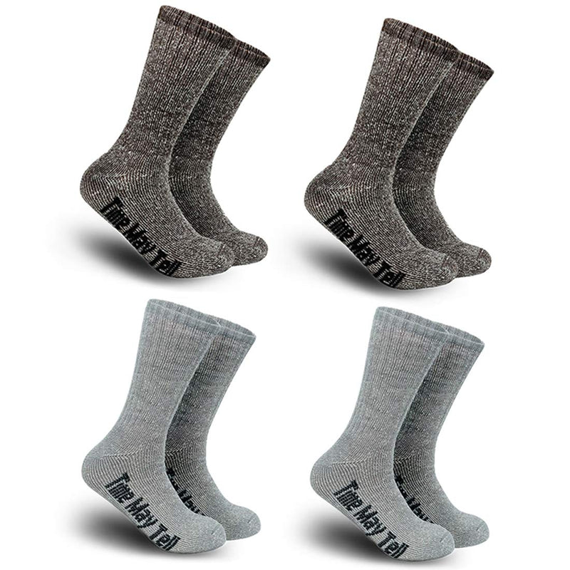 Time May Tell Mens Merino Wool Hiking Cushion Socks Pack (2/4 Pair ,6-13 Size) 2light Grey,2brown(4 Pairs) 5-9 - BeesActive Australia