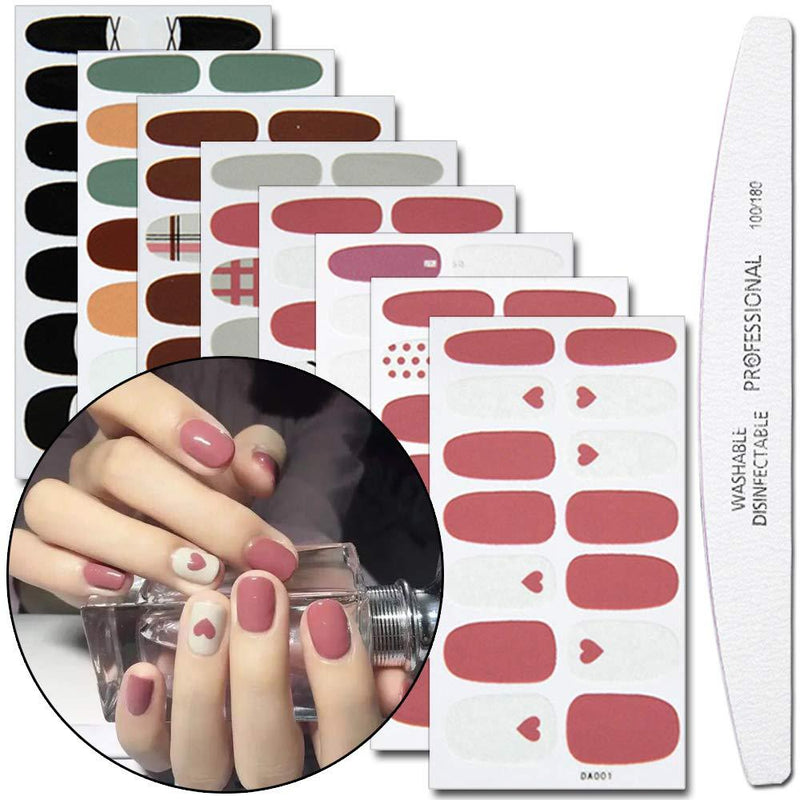 WOKOTO 8 Sheets Lattice Nail Art Polish Wraps Stickers With 1Pcs Nail File Solid Color Adhesive Manicure Decal Strips For Women - BeesActive Australia