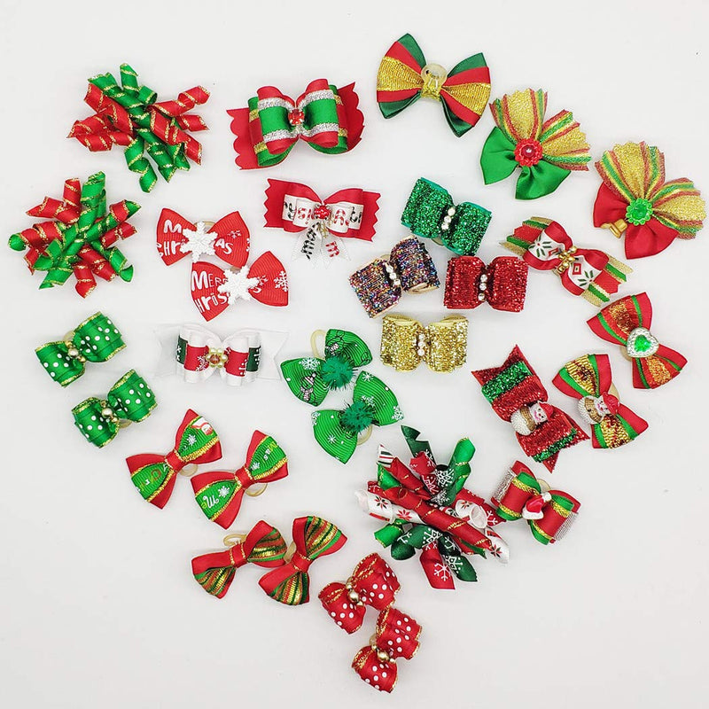 Hixixi 30pcs Dog Puppy Cat Mix Christmas Shiny Rhinestone Hair Bows Rubber Bands Pet Xmas Grooming Accessories (30PCS) - BeesActive Australia