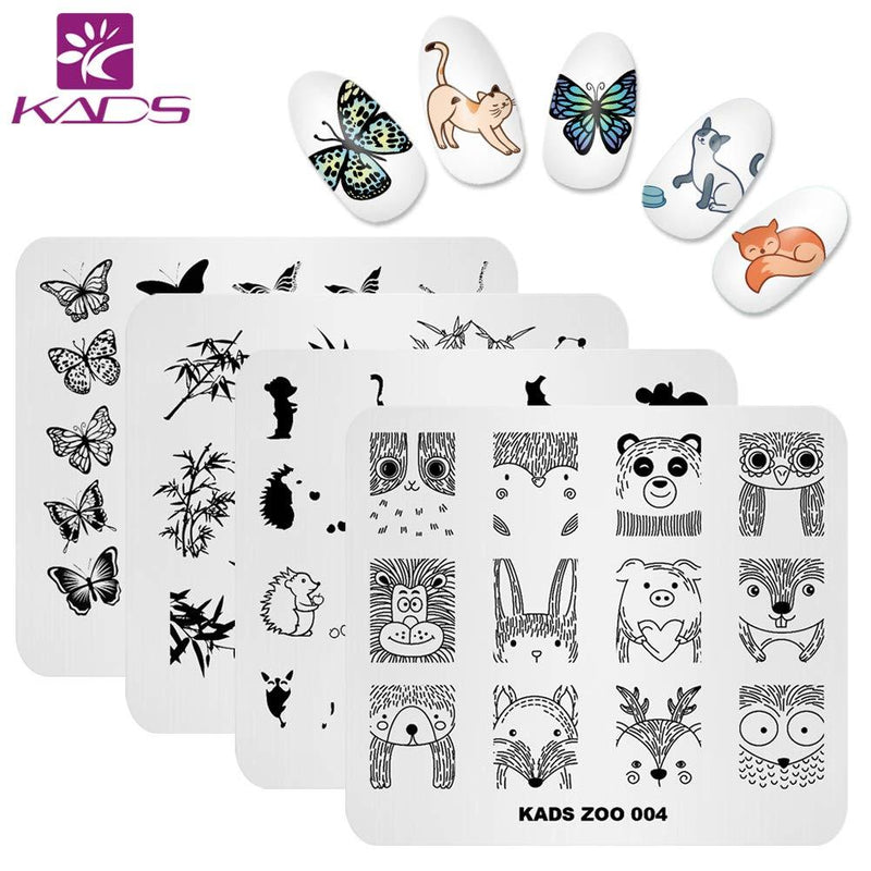 KADS Nail Art Stamp Plate Cute Animal Series Nail stamping plate Template Image Plate Nail Art DIY Decoration Tool Butterfly Dog Fox - BeesActive Australia