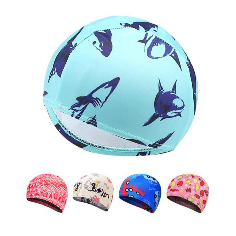 Ewanda store Solid Color Kids Swim Caps Swimming Cap Swimming Hat Bath Caps for 2-8 Years Olds Kids Boys Girls with Long Hair Blue Shark - BeesActive Australia