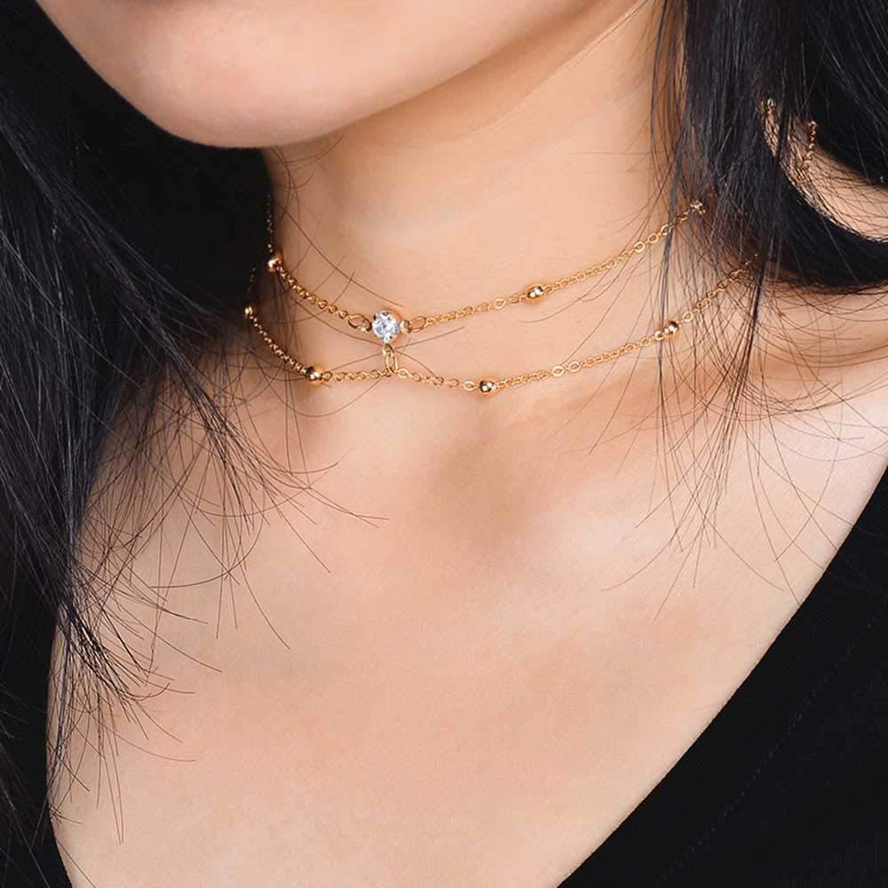 Jovono Fashion Choker Necklace Beaded Rhinestone Pendant Jewelry Necklace Chains for Women and Girls(Gold) - BeesActive Australia
