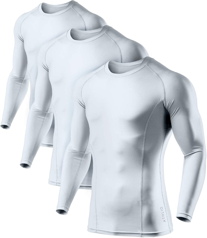 ATHLIO 1 or 3 Pack Men's UPF 50+ Long Sleeve Compression Shirts, Water Sports Rash Guard Base Layer, Athletic Workout Shirt 3pack White/ White/ White Medium - BeesActive Australia