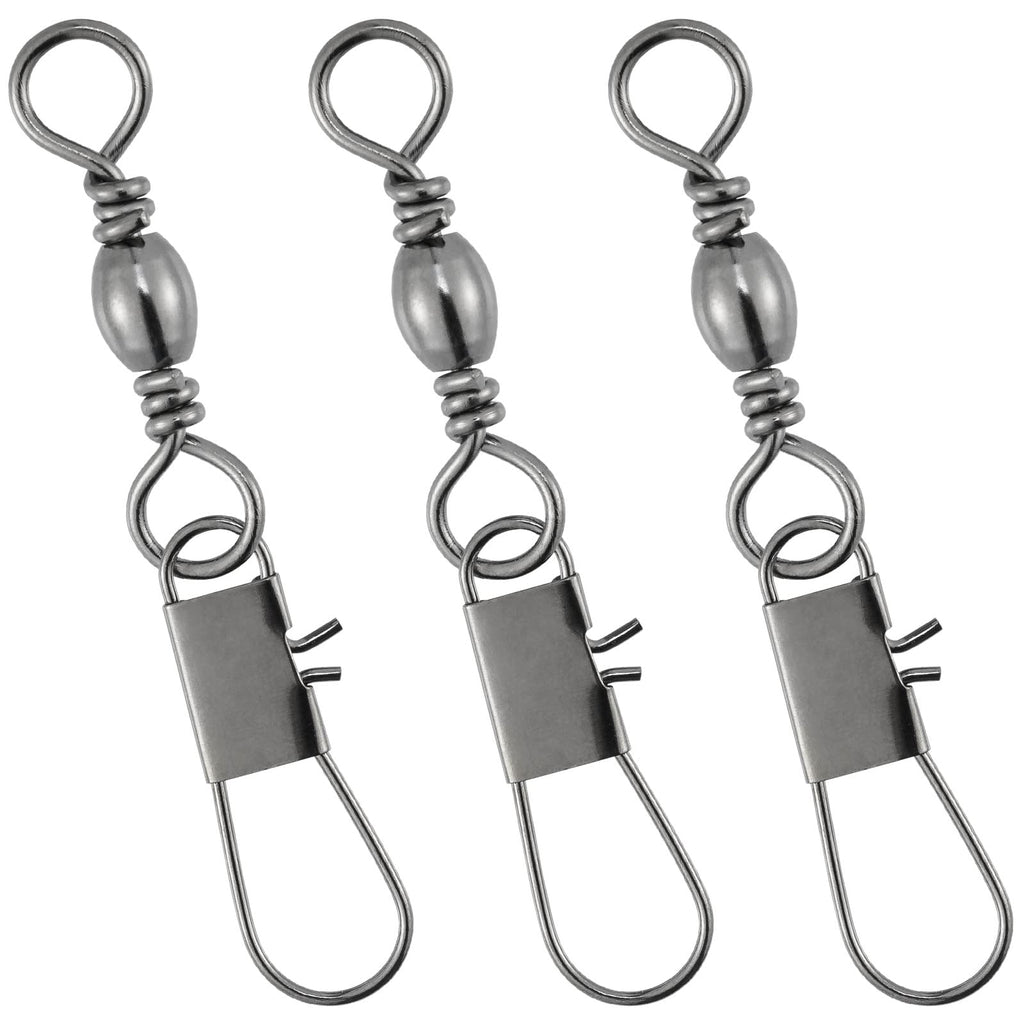 Dr.Fish 50 Pack Fishing Snap Swivels, Barrel Swivel with Snap Freshwater Swivels Fishing Tackles, Stainless Steel Safty Interlock Snaps Black Nickel Copper 26-132Lb - BeesActive Australia