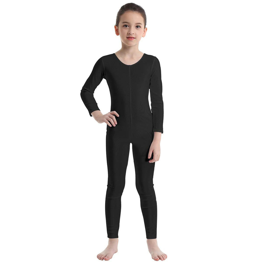 [AUSTRALIA] - inlzdz Kids Boys Girls Full Length Unitard Solid Color Bodysuit Long Sleeves Ballet Dance Gymnastic Leotard Jumpsuit Black 5-6 