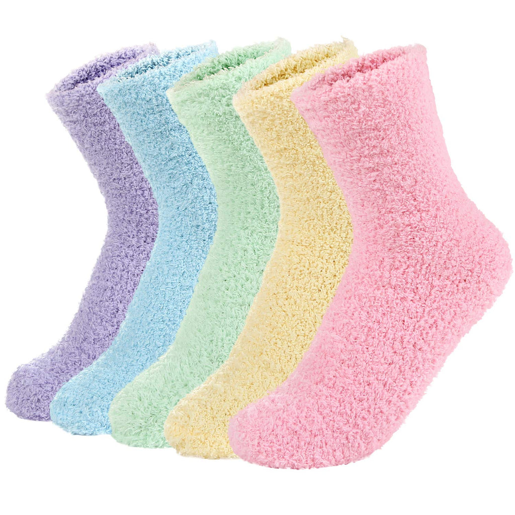 Zando Women Warm Super Soft Plush Slipper Sock Winter Fluffy Microfiber Crew Socks Casual Home Sleeping Fuzzy Cozy Sock One Size B 5 Pairs Rainbow Solid - BeesActive Australia