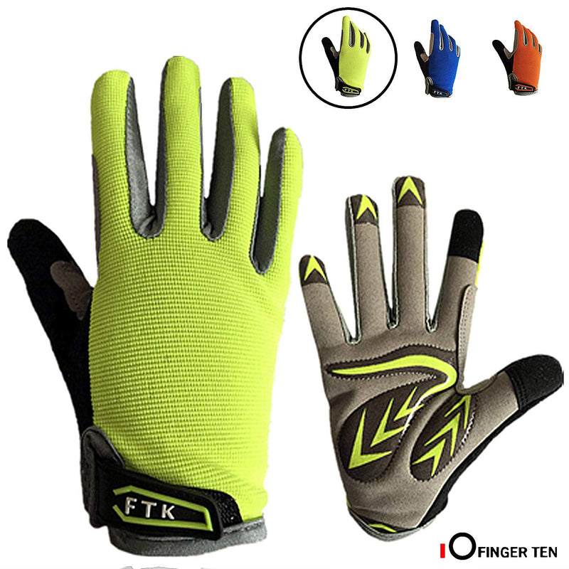 Cycling Gloves Kids Boys Girls Youth Full Finger Pair Bike Riding, Children Toddler Touch Screen Mountain Road Bicycle Warm Cold Weather Gel Padded, Color Blue Orange Green Small - BeesActive Australia