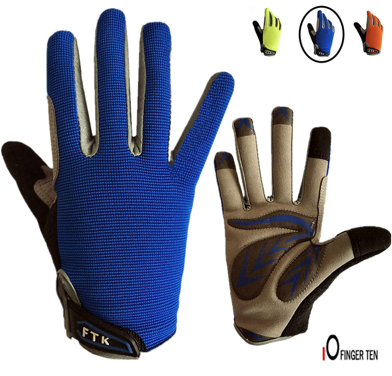 Cycling Gloves Kids Boys Girls Youth Full Finger Pair Bike Riding, Children Toddler Touch Screen Mountain Road Bicycle Warm Cold Weather Gel Padded, Color Blue Orange Medium - BeesActive Australia