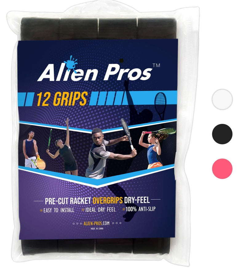 Alien Pros Tennis Racket Grip Tape (6 or 12 or 60 Grips) – Precut and Dry Feel Tennis Grip – Tennis Overgrip Grip Tape Tennis Racket – Wrap Your Racquet for High Performance (6 Grips, White) 12-Pack Black - BeesActive Australia