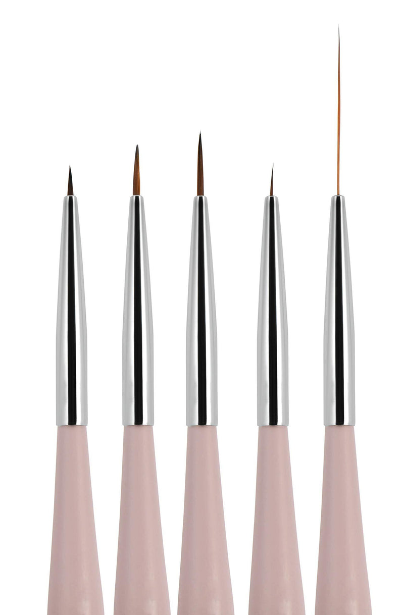 Beaute Galleria 5 Pieces Nail Art Brush Set with Liners (4mm, 7mm, 9mm) Striping Brushes (5mm, 25mm), for Thin Fine Line Drawing, Detail Painting, Striping, Blending, One Stroke - BeesActive Australia