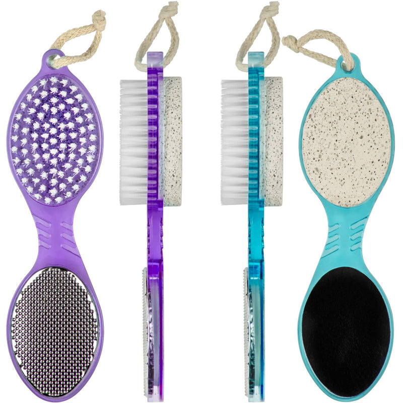 DecorRack (4 in 1) Pedicure Paddle Kit Tool with Pumice Stone for Feet, Foot Hand Toe Nail Cleaning Brush, Metal File and Emery Board, Manicure Foot Rasp Callus Corn Remover Pedi Set (2 Pack) Blue and Purple - BeesActive Australia