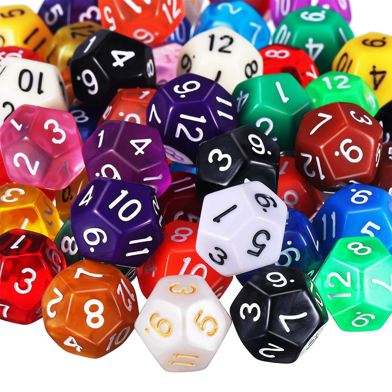 [AUSTRALIA] - TecUnite 25 Pieces Polyhedral Dice Set with Black Pouch for DND RPG MTG and Other Table Games with Random Multi Colored Assortment (Assorted Color, 12 Sides) Assorted Color 