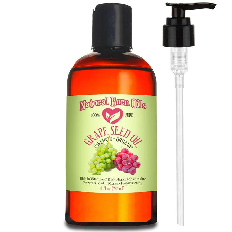 8oz Grape Seed Oil, 100% Pure and Natural, Organic, Moisturizer for Skin and Hair - Includes Pump & Flip Cap - BeesActive Australia
