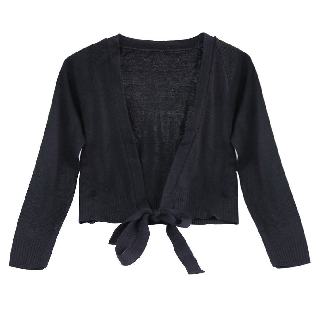 [AUSTRALIA] - inlzdz Kids Girls Knit Wrap Warm-up Ballet Dance Sweaters Gymnastic Sports Dancewear Costume Black 10-12 