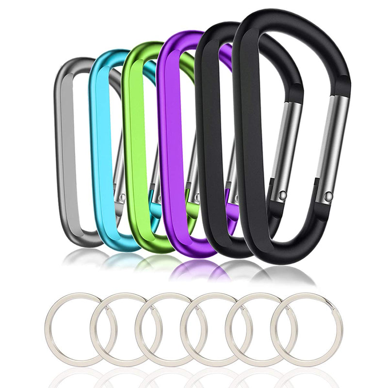 6PCS Carabiner Caribeaner Clip,3" Large Aluminum D Ring Shape Carabeaner with 6PCS Keyring Keychain Hook Multi-color - BeesActive Australia