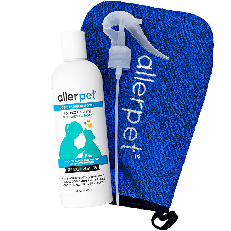 Allerpet Dog Allergy Relief - Best Pet Dander Remover for Allergens - Ditch Your Allergy Shampoo - 100% Non-Toxic & Safe for Pets, Good for Fur & Skin Single w/ Applicator Mitt + Sprayer - BeesActive Australia