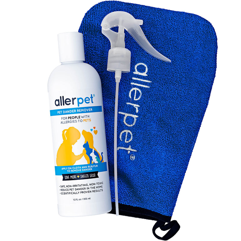 Allerpet Pet Dander Remover, 12 oz Bottle + Bonus Pet Mitt Applicator to Easily Apply Solution to Your Pet Single w/ Applicator Mitt & Sprayer - BeesActive Australia
