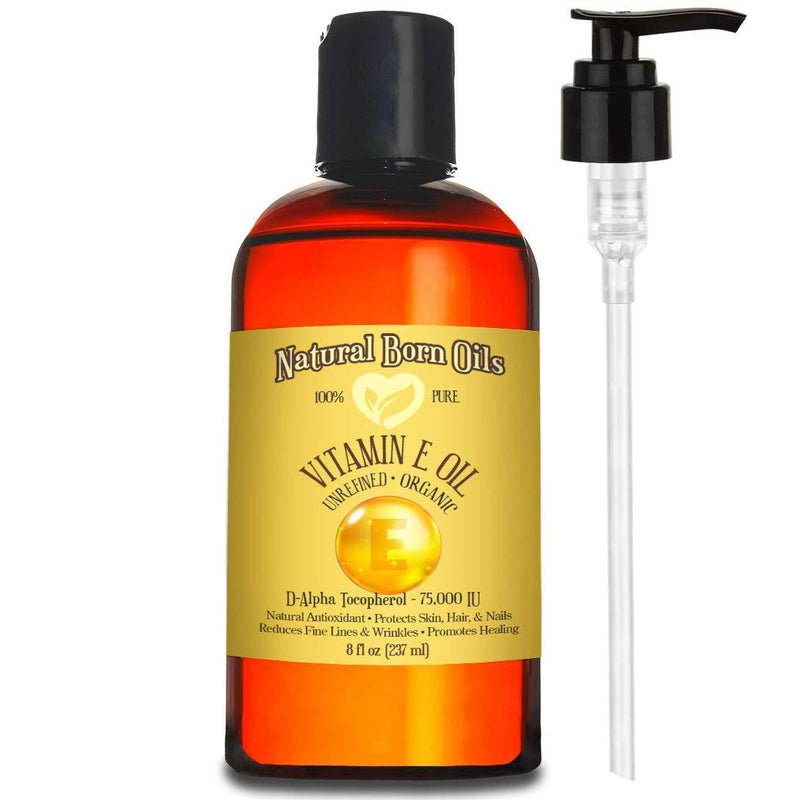 8oz Vitamin E Oil, 100% Pure and Natural, D-Alpha Tocopherol, 75,000 I.U, Organic Antioxidant for Skin and Hair - Includes Pump & Flip Cap - BeesActive Australia