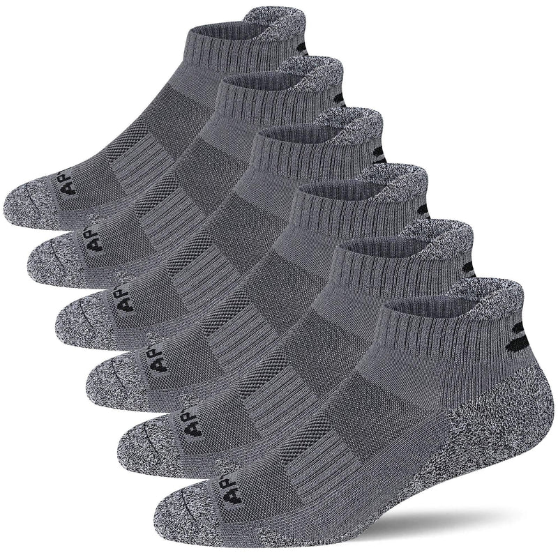 [AUSTRALIA] - APTYID Men's Performance Cushion Ankle Athletic Running Socks (6 Pack) Shoe Size: 6-12 Grey-l 