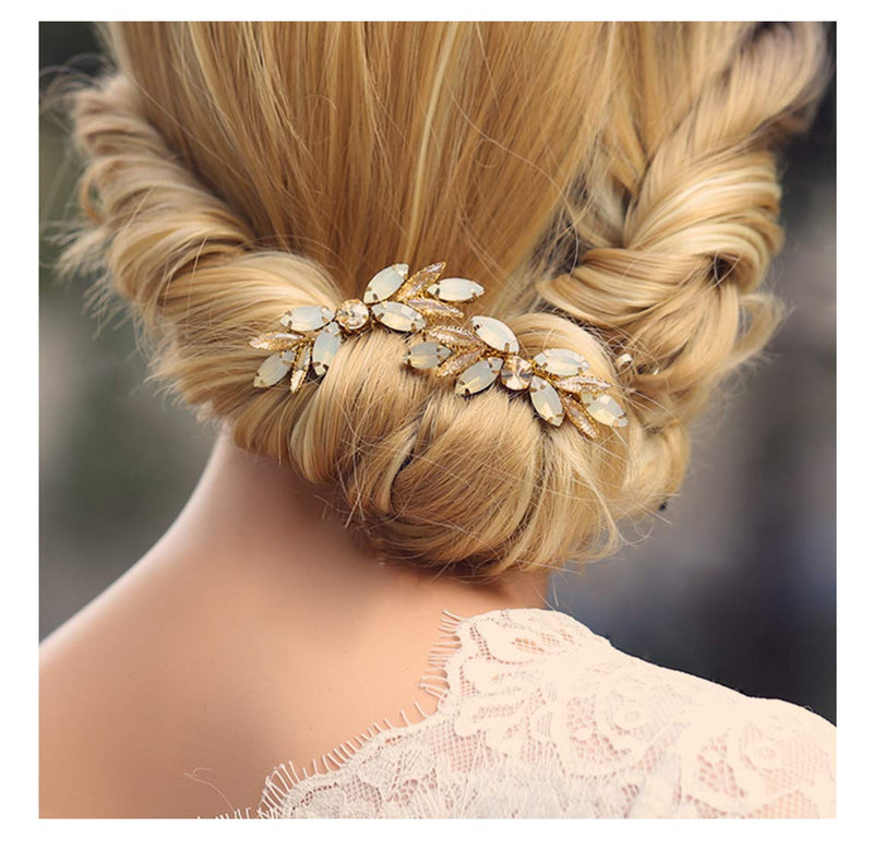 Edary Bridal Gold Hair Accessories Hair Comb Wedding Headpieces for Bride and women 2PCS - BeesActive Australia