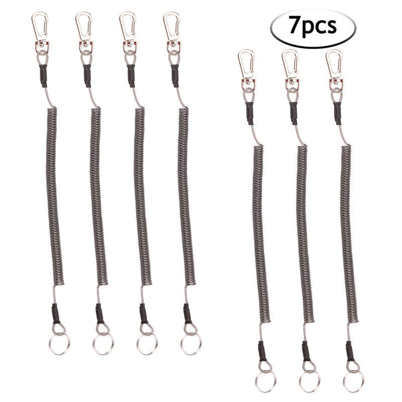 BB Hapeayou Fishing Lanyard (7Pcs) Safety Retractable Coiled Tether with Carabiner and Split Ring for Pliers, Boating, Tools(Black) - BeesActive Australia