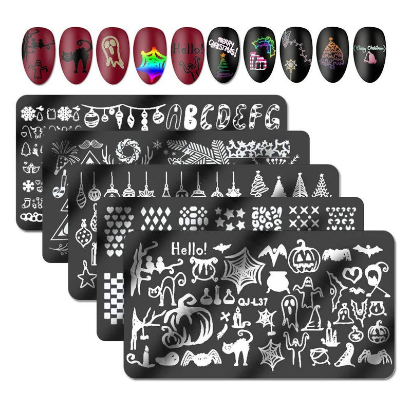 WOKOTO 6Pcs Christmas HalloweeN Nail Stamping Plates Kit Set Holiday Stamp Plates Nail Art Tools For Manicure - BeesActive Australia