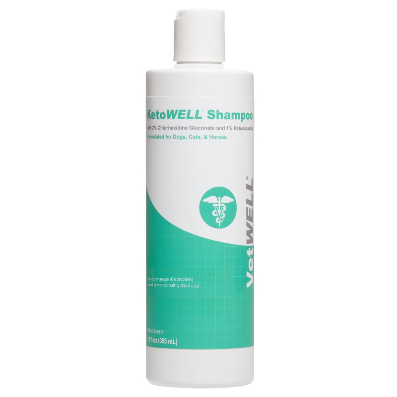 VetWELL Ketoconazole Chlorhexidine Shampoo for Dogs & Cats - Medicated Shampoo for The Treatment of Skin Infections, Growths, Abrasions, Acne, & Hot Spots Oatmeal & Aloe 12oz Mint Scent - BeesActive Australia