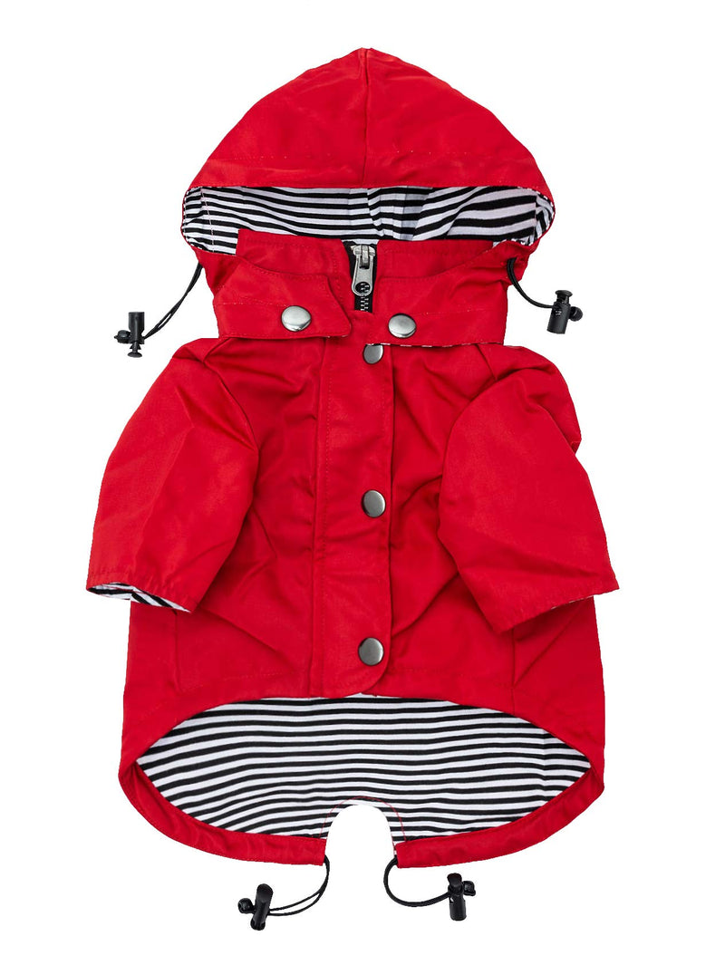 Ellie Dog Wear Red Zip Up Dog Raincoat with Reflective Buttons, Pockets, Water Resistant, Adjustable Drawstring, Removable Hoodie - Size XS to XXL Available - Stylish Premium Dog Raincoats Medium - BeesActive Australia