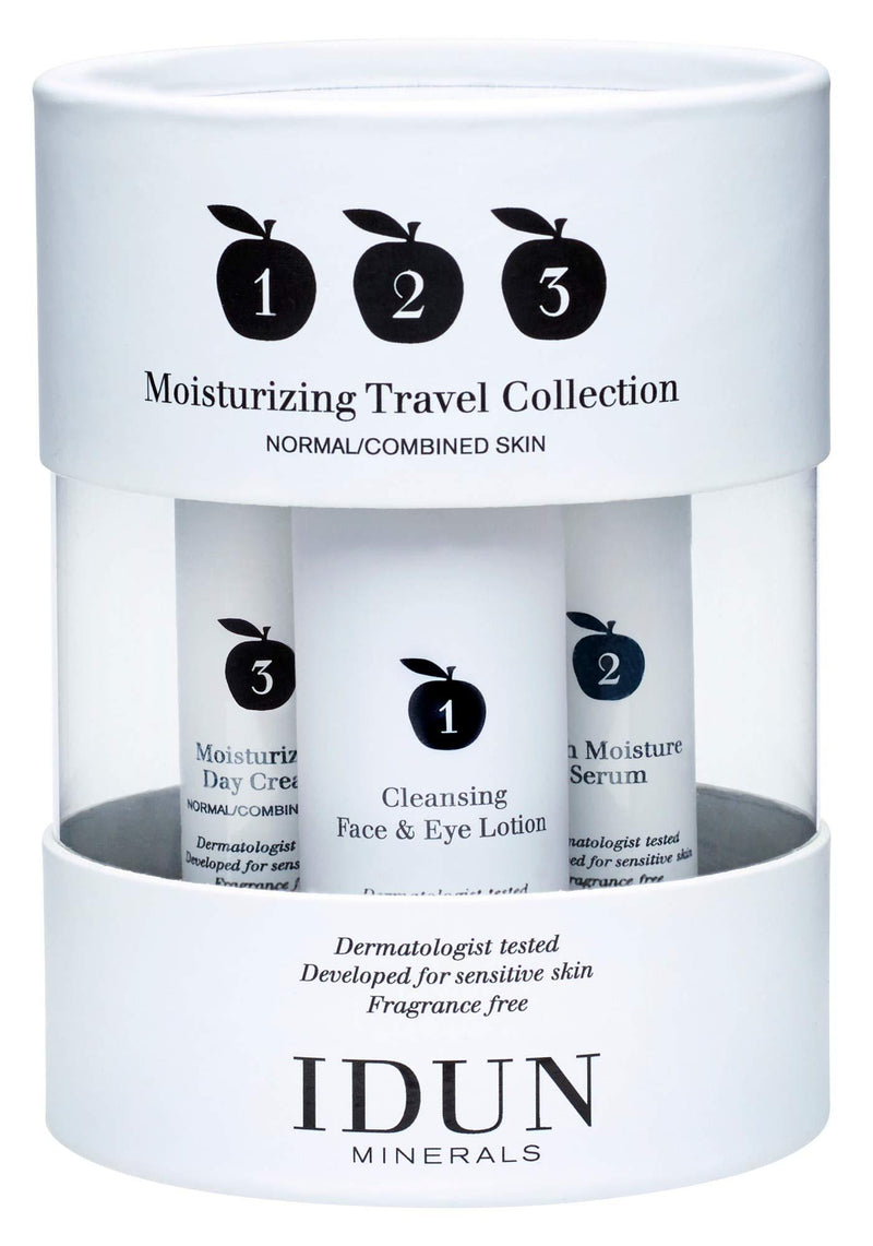 IDUN Minerals Moisturizing Travel Collection - Face & Eye Cleansing Lotion: Removes Dirt/Waterproof Makeup - Rich Moisture Serum: Hydration Boost - Day Cream: Protects/Restores Moisture - 3 Piece Kit - BeesActive Australia