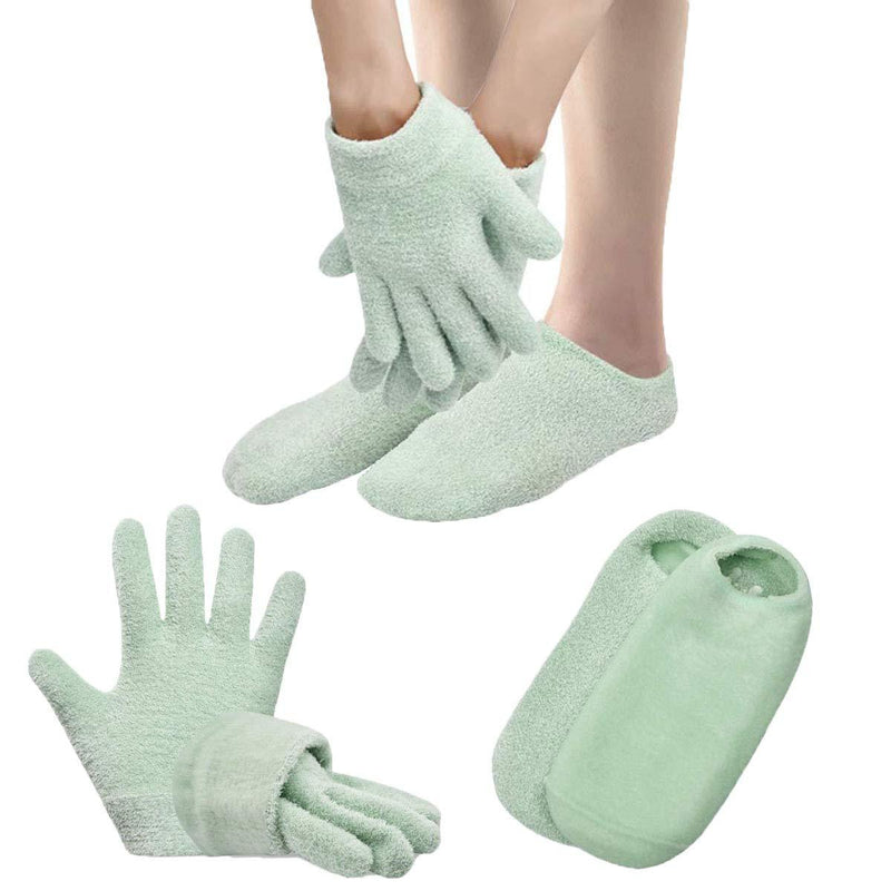 Moisturizing Socks/Gloves Overnight, Gel Gloves and Socks for Dry Cracked Feet Women & Hands Spa Treatment, Gel Lining Infused with Essential Oils and Vitamins(Green) - BeesActive Australia