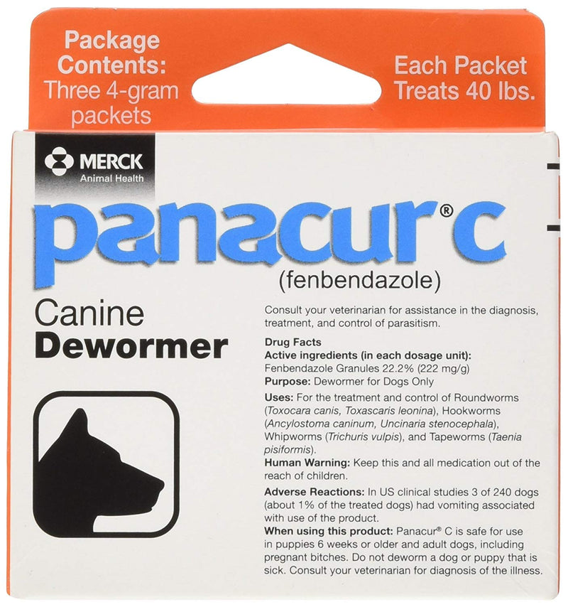 Panacur 446700-C 1 C Canine Dewormer, Net Wt. 12g, Package Contents Three, 4g Packets ((2Units)), Orange - BeesActive Australia