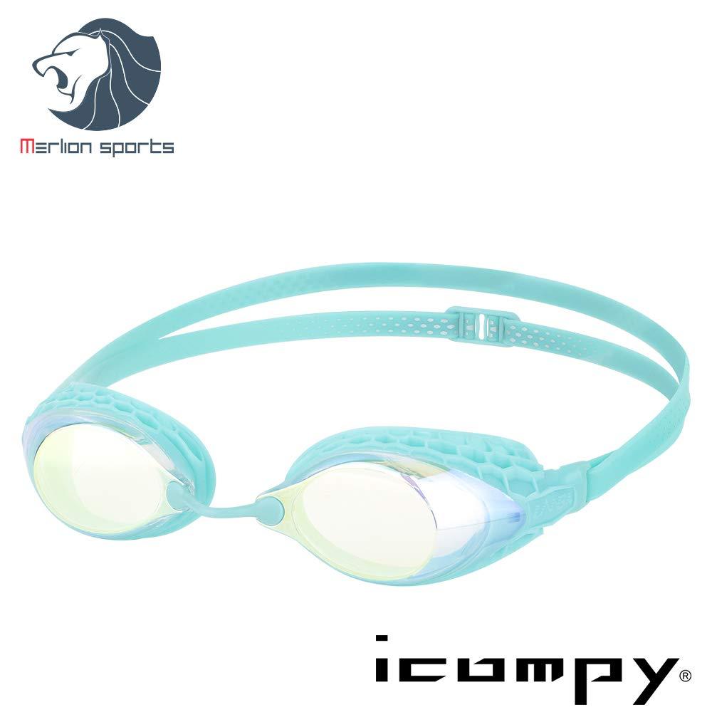 [AUSTRALIA] - icompy LANE4 Swim Goggle - Mirrored Anti-Fog Coated Curved Lenses with UV Protection, One-Piece Frame Soft Seals, Easy Adjusting Comfortable Leak Proof, Performance & Fitness IE-VC-953 CLEAR/GOLD/GREEN 