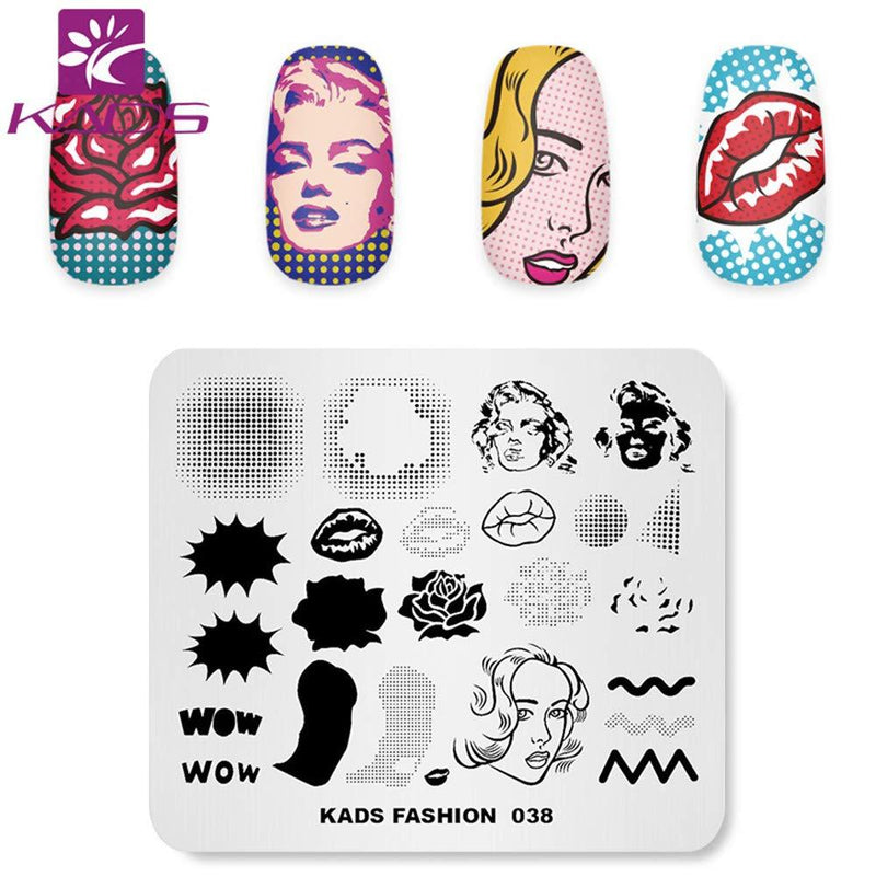 KADS Nail Stamping Plate Fashion Nail Art Stamp Template DIY Image Template Manicure Lip Rose Stamping Plate Stencil Tools (FA038) FA038 - BeesActive Australia