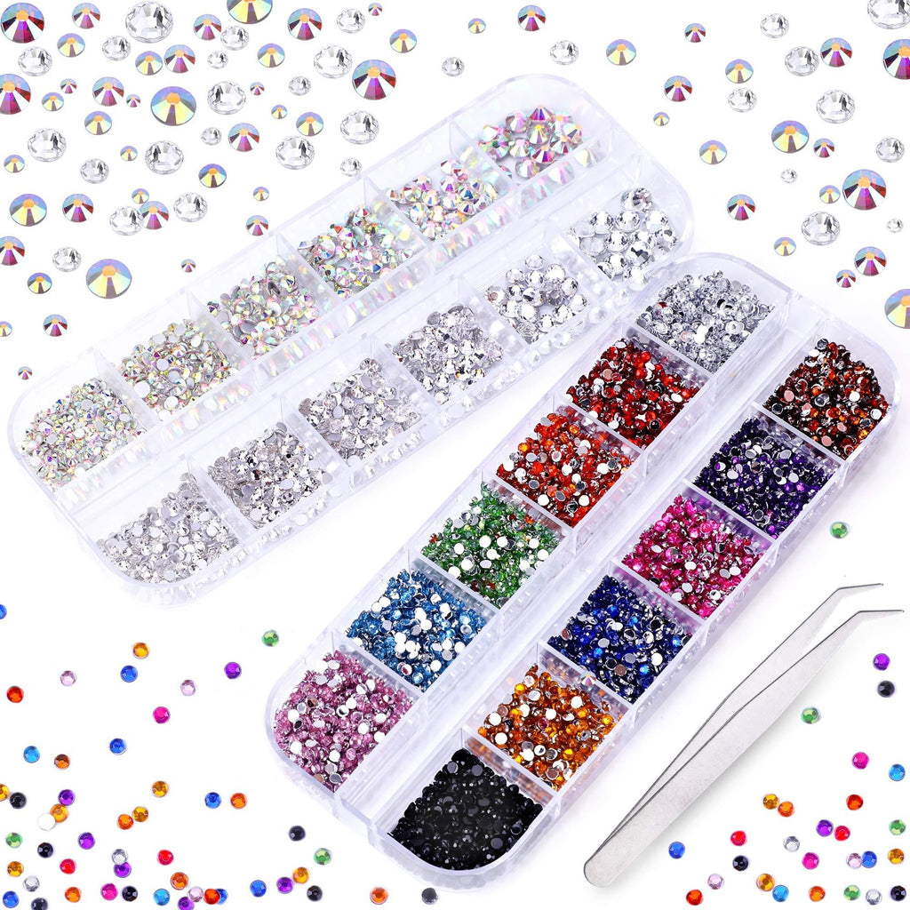 3000 PCS Rhinestones for Craft, Phogary AB Rhinestones Flat Back 7 Sizes (1.5-5 mm) 13 Colors with Pick Up Tweezer for Crafts Nail Face Art Clothes Shoes Bags Phone Case DIY - BeesActive Australia
