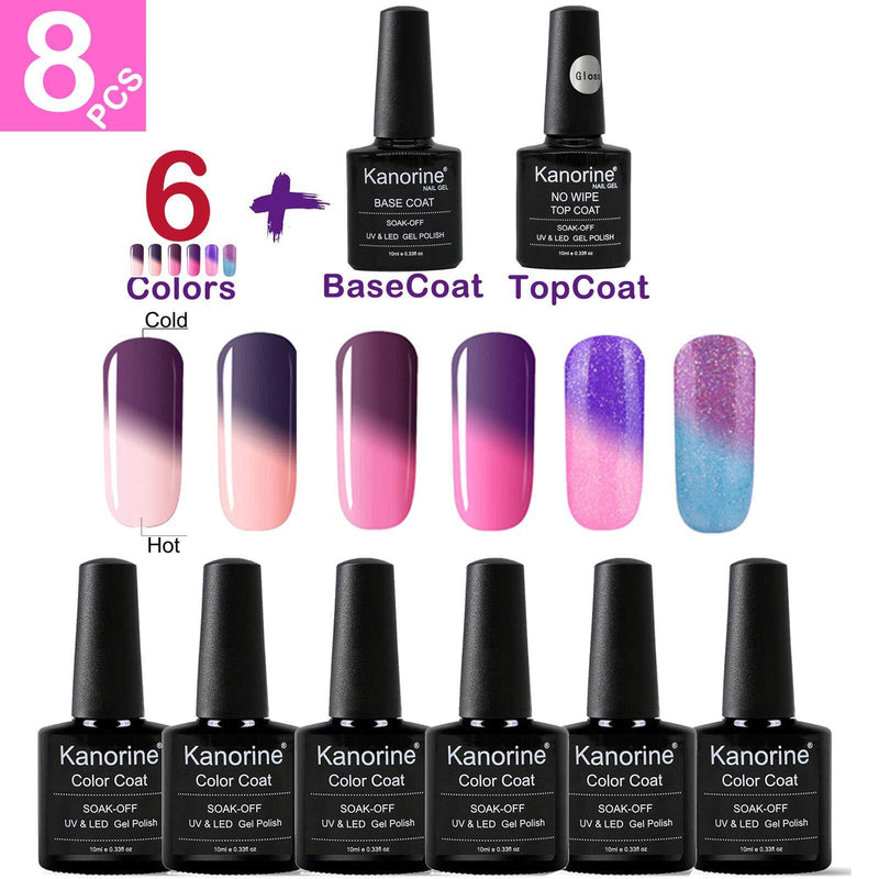 KANORINE 8pcs Nail Gel polish pink-series Set (6 colors + base & top coat) Soak off UV/LED Color-Changing Gel Nail Polish Long Lasting Gel Varnish Manicure Set 10ml x8pcs #B14 - BeesActive Australia