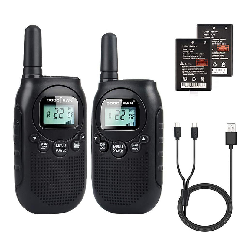 [AUSTRALIA] - Adults Walkie Talkies Rechargeable Two-Way Radios with USB Charge Mini Walky Talky with Rechargeable Battery Long Range 5 Miles with Bright Light 2 Pack 0.5W Perfect for Family Outdoor Camping Trip Black 