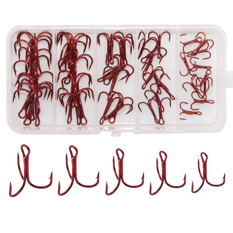 [AUSTRALIA] - Sharpened Treble Fishing Hooks Set - High Carbon Steel Round Bend Treble Hooks Assorted Sizes 50pcs Fishing Hooks with Tackle Box - Size 2,4,6,8,10 