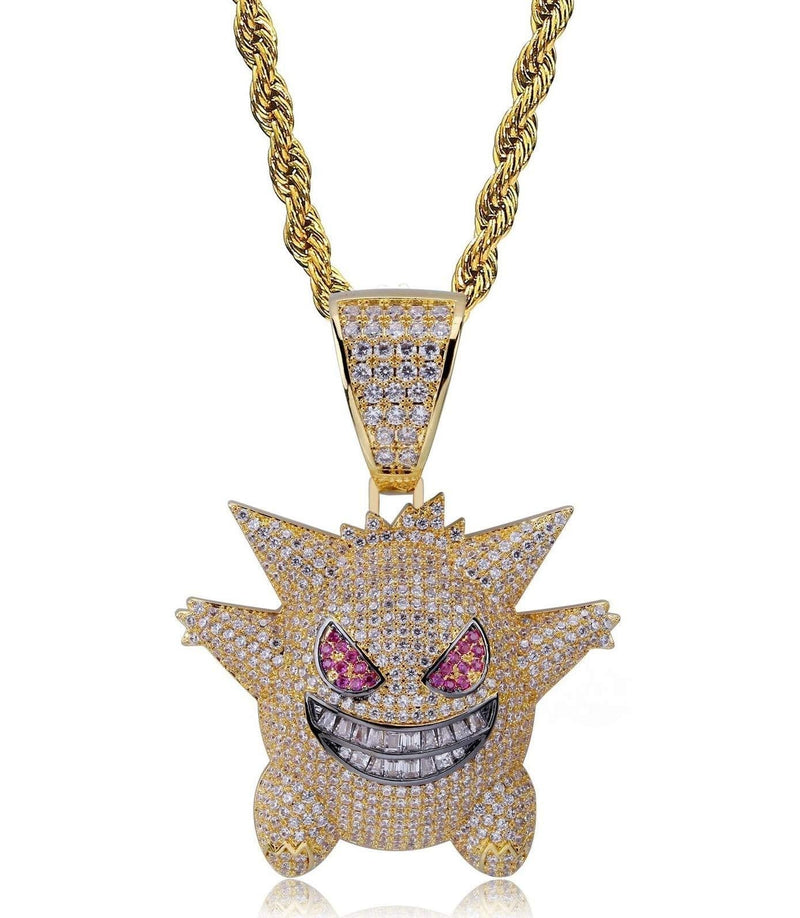 KMASAL Jewelry Unisex Exquisite Bubble Gengar Pendant Hip Hop Iced Out Rhinestone Crystal Necklace 18K Gold Plated with 24” Stainless Rope Chain for Men Women - BeesActive Australia