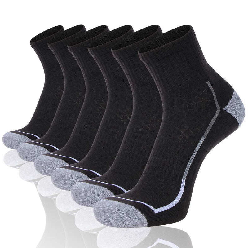 [AUSTRALIA] - FLYRUN Mens Athletic Ankle Socks Performance Breathable Sports Running Sock（6 Pairs） Black 6 Shoe Size: 7-12 