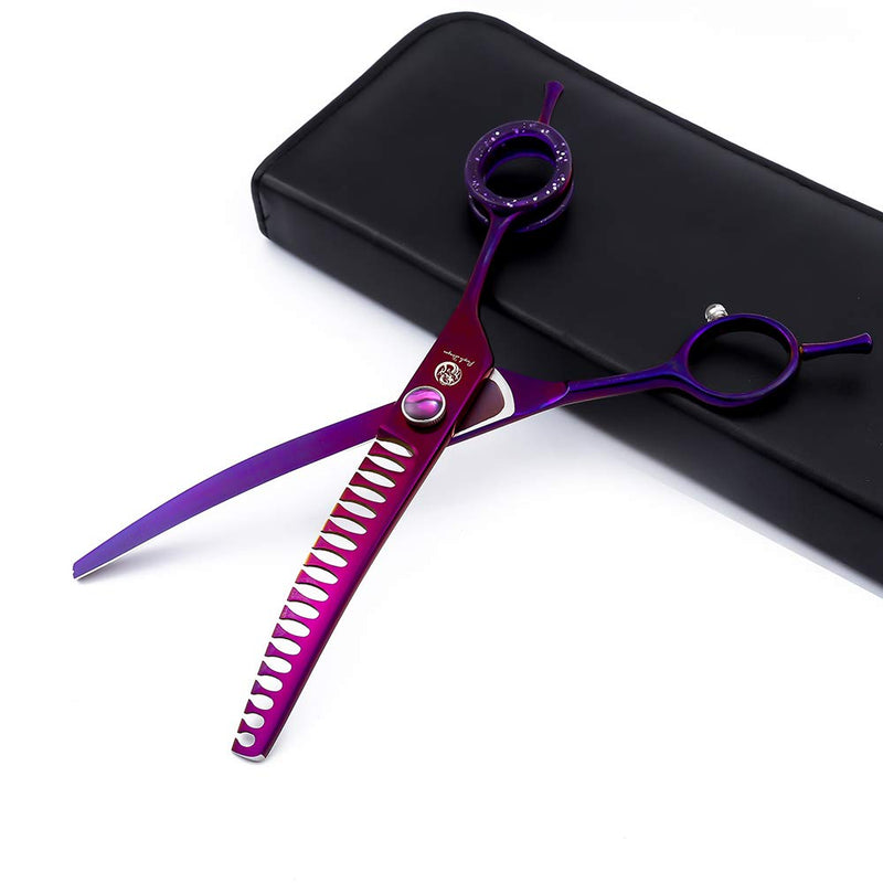 Purple Dragon 7.0" Purple Downward Curved Pet Grooming Curved Scissors/Chunker Shear with Adjustment Screw- Perfect for Professional Pet Groomer - BeesActive Australia