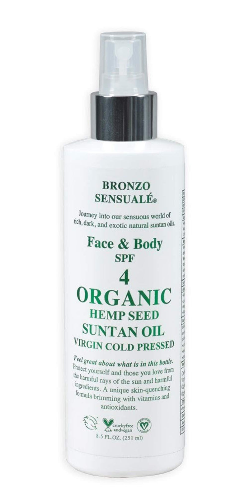 Bronzo Sensuale SPF 4 Sunscreen Deep Golden Tanning Organic Hemp Seed Oil 8.5 Oz. - BeesActive Australia